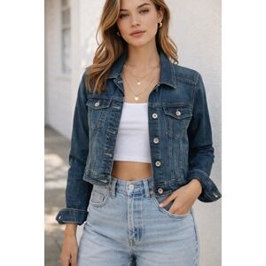 Sonoma Denim Jacket Medium Cropped Blue Jean Jacket Stretch Casual Y2K Classic